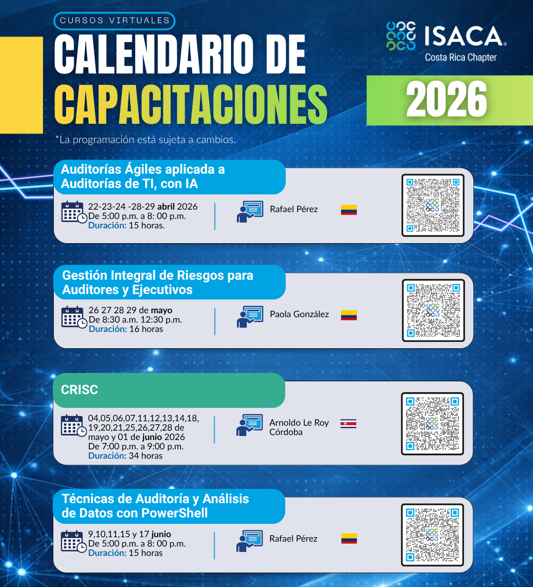 Reserva estas fechas en su agenda - Charlas, cursos, talleres y Eventos de ISACA 2026 