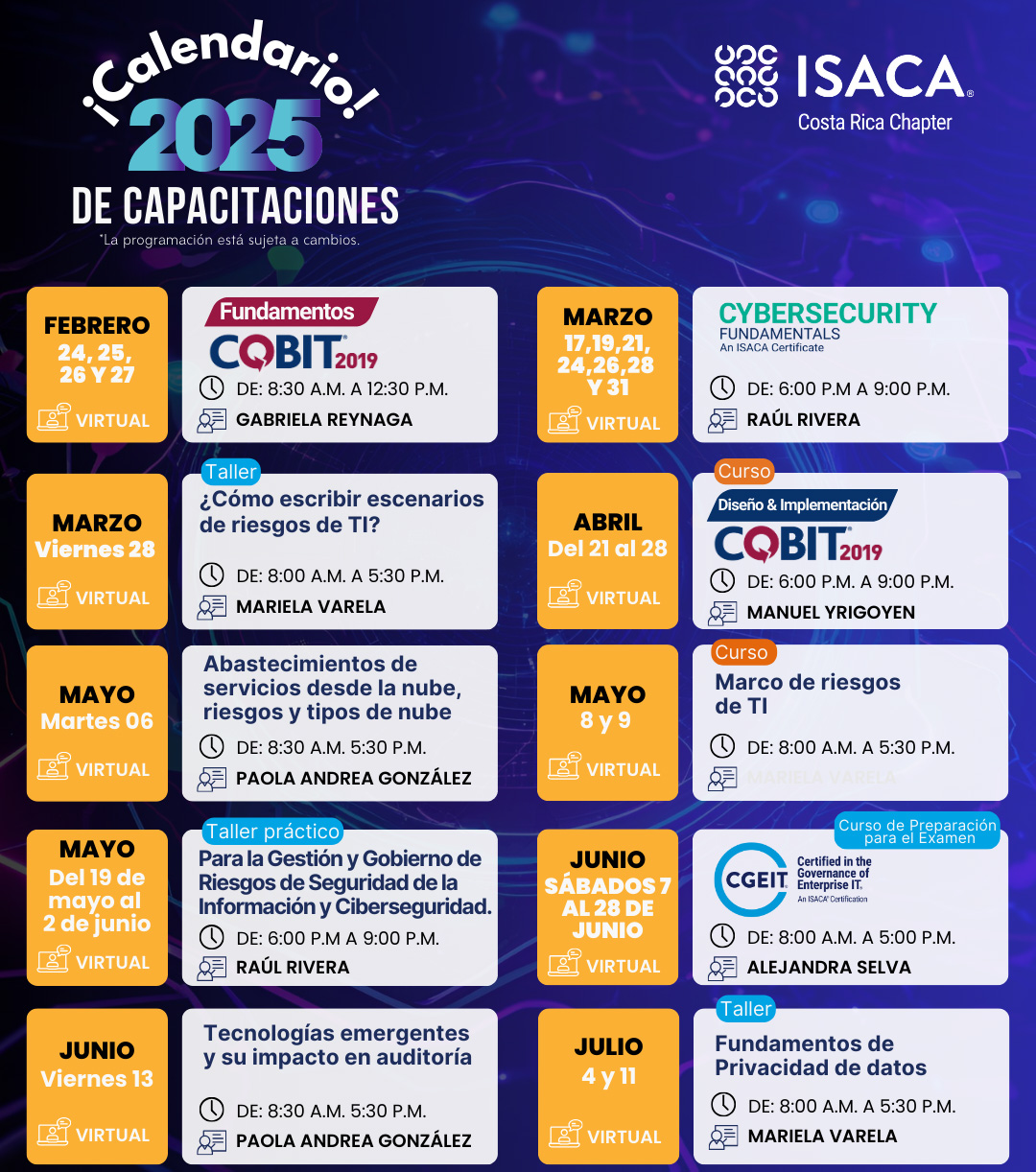 Transforma tu carrera: Talleres, Certificaciones y Seminarios ISACA 2025.